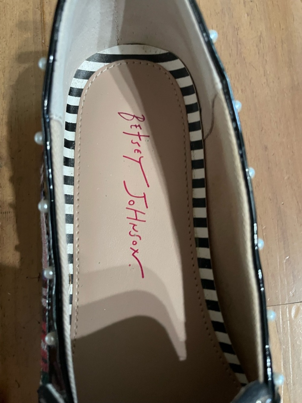 Betsey Johnson 7.5 Multicolor Plaid Bead &  Pearl Loafers Preppy Punk Bling CUTE - Picture 8 of 10